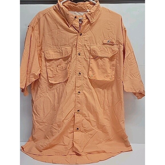 World Wide Sportsman Orange Button Front Short Sleeve Shirt Men's Size L - Picture 1 of 8